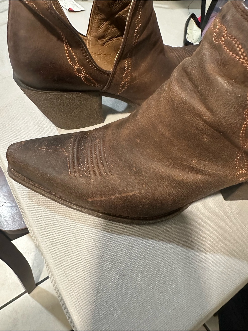 Ariat Dark Brown Leather Western Ankle Booties